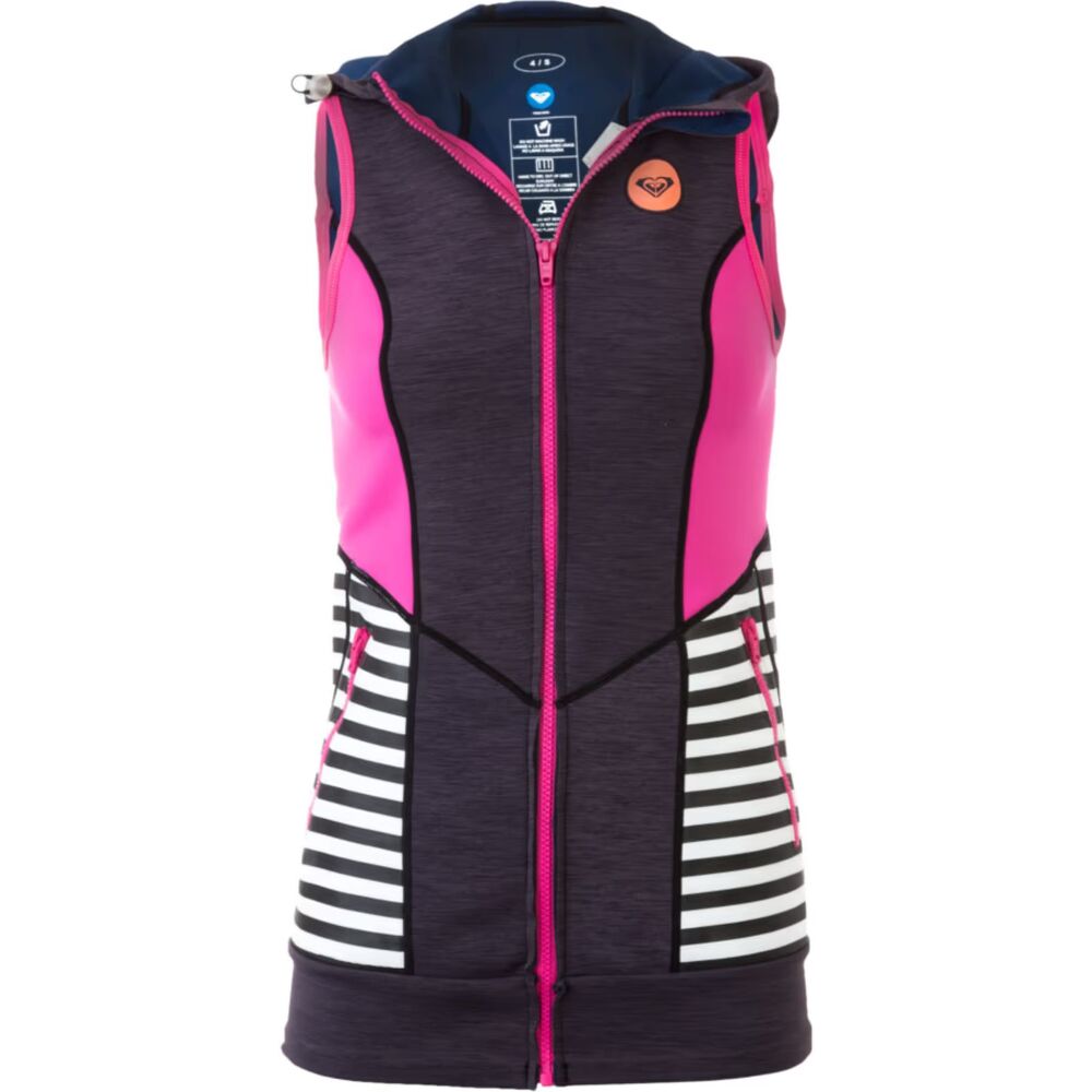 Roxy Women's Close Out Vest stripe pink white gray hooded size small 4